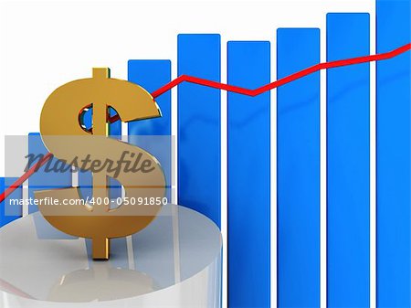 3d illustration of growing diagram with dollar sign