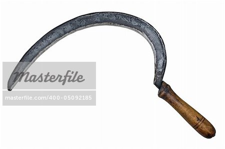vintage rusty  grain sickle isolated over white background
