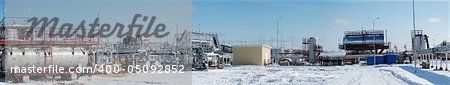 Fuel and gas refinery at winter. Panorama shot