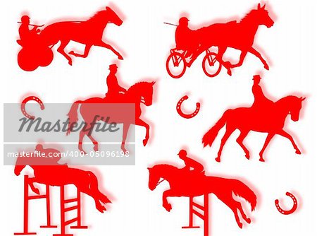 Equitation silhouette in different poses and attitudes