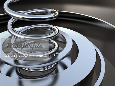 abstract 3d illustration of background with steel rings and spring