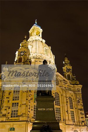 Frauenkirche and Neumarkt in Dresden at night