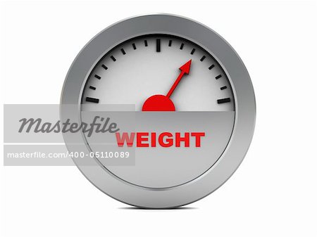 3d illustration of weight meter, over white background