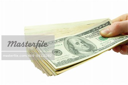 Hand with money isolated on white background