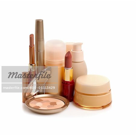 set of makeup cosmetics isolated on white