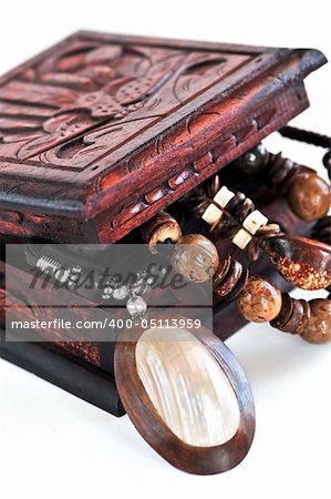Beautiful handcrafted wooden box with aboriginal jewelry