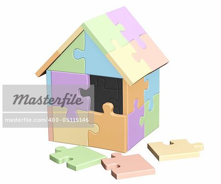 3d house made of parts of a puzzle