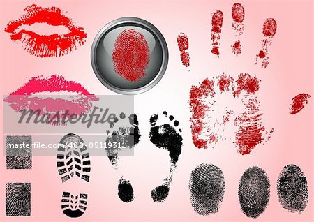 Fingerprint Footprints and Lips - Very accurately scanned and traced ( Vectors are transparent so it can be overlaid on other images, vectors etc.)
