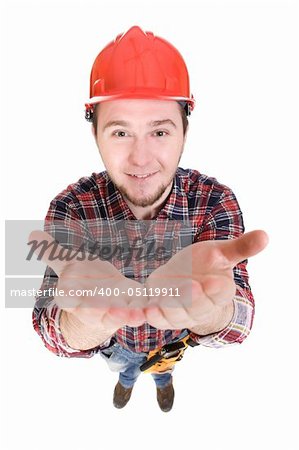 worker with tools. over white background