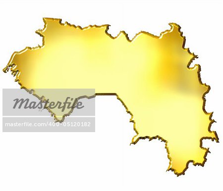 Guinea 3d golden map isolated in white