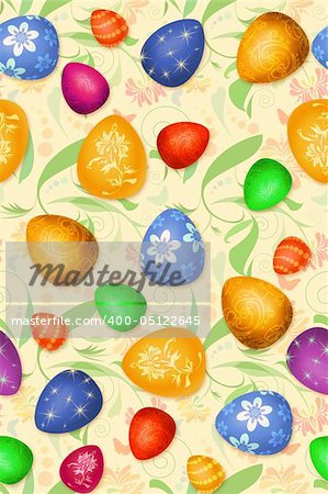 Seamless easter-eggs Pattern with flowers and butterflies
