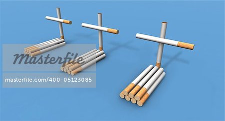 a 3d render of some graves made with cigarettes