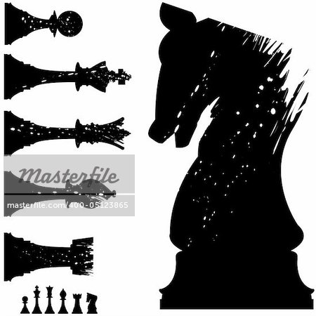 Vector silhouette of chess pieces in grunge style