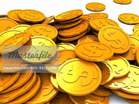3d illustration of coins heap over white background