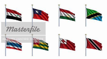 World Flag Set 23 - Syria, Taiwan, Tajikistan, Tanzania, Thailand, Togo, Tonga and Trinidad and Tobago