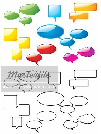 Speech bubbles, glossy and outline.  Please check my portfolio for more cartoon illustrations.