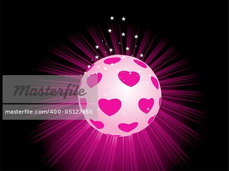 isolated valentine ball, pink rays with background and shiny star