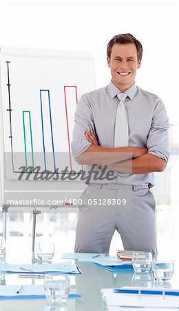 Business teacher standing before his university business class