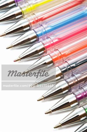 Color ballpoint pens on a white background
