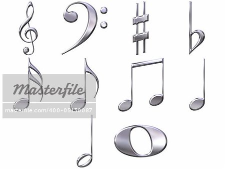 3d silver music notes isolated in white
