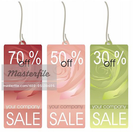 collection of price labels in color red pink and green