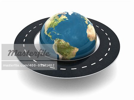 3d illustration of road around earth globe