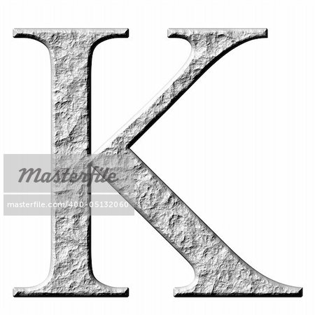 3d stone Greek letter Kappa isolated in white