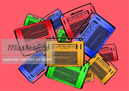 old colorful vintage retro radio illustration on a red background old colorful vintage retro radio illustration on a red background