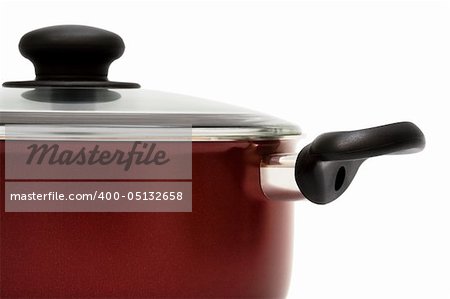 Modern red saucepan on a white background