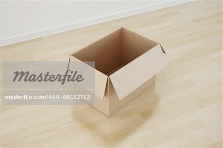 3d rendering of a cardboard box in a empty room