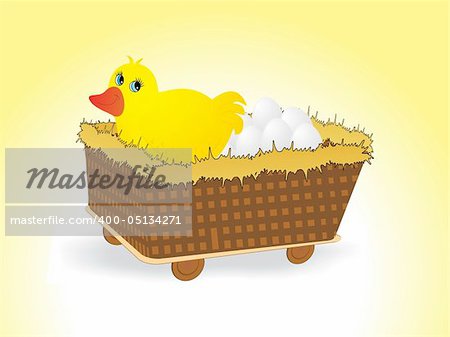 hen in the cart with eggs, illustration