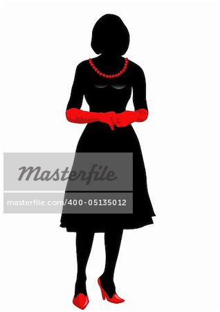 Vector drawing girl in red gloves, silhouette against a white background. Saved in eps format for illustrator 8.