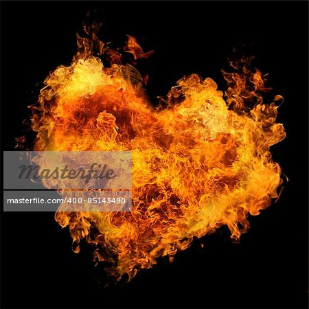 fiery heart on black background