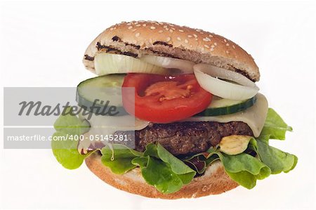 hamburger and french fries isolated on white