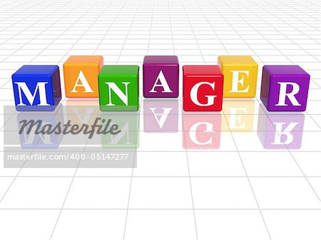 3d colour cubes with text - manager, word, with reflection