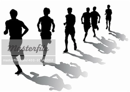 Vector drawing competition on the run. Silhouettes on a white background