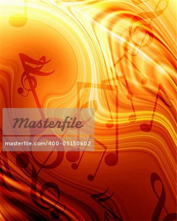 Abstract flowing fire background with music notes in it