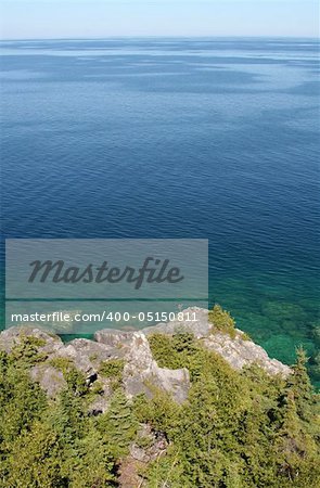 The view from a top the cliffs at Georgian Bay in  Bruce Peninsula National Park in Ontario, Canada.