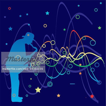 vector illustration with saxophonist and colored lines