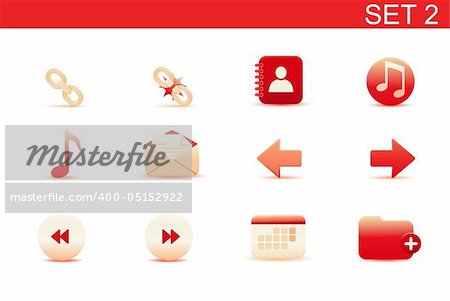 Vector illustration ? set of red elegant simple icons for common computer functions. Set-2