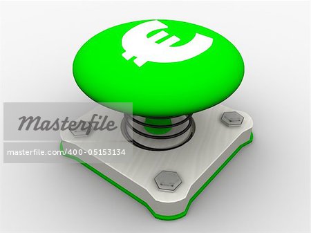 Green start button on a metal platform