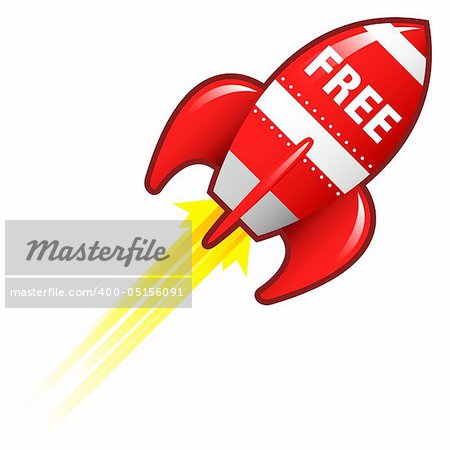 Free e-commerce icon on red retro rocket ship illustration good for use as a button, in print materials, or in advertisements.