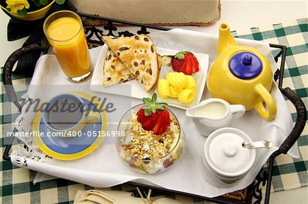 Delicious hearty breakfast tray ready to serve.