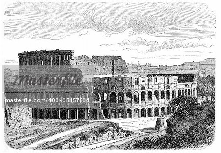 Illustration of Colosseum in Rome. Originally published in swedish book "Historisk läsebok" published in 1882, the image is currently in public domain.