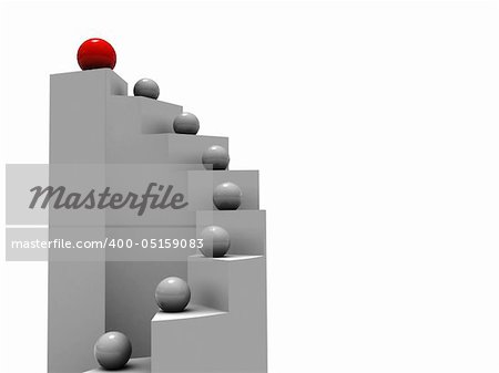 3d illustration of stairs and balls with leader at top