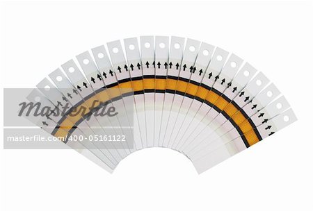 Fan of the test strips on a white background