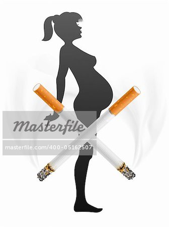 pregnant woman with cigarette - danger of smoking concept - vector illustration