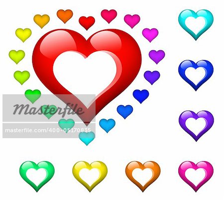 childish plastic shapes in different colors (spectral) with one simple heart and one cutout