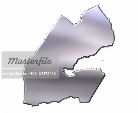Djibouti 3d silver map isolated in white