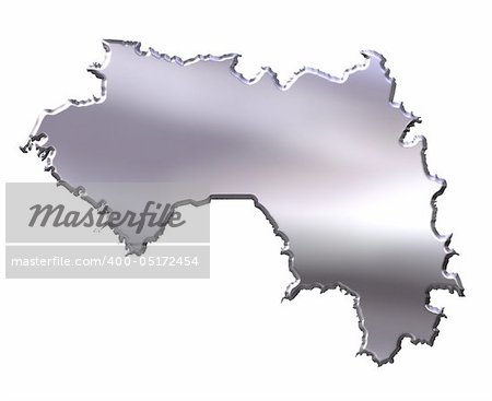 Guinea 3d silver map isolated in white